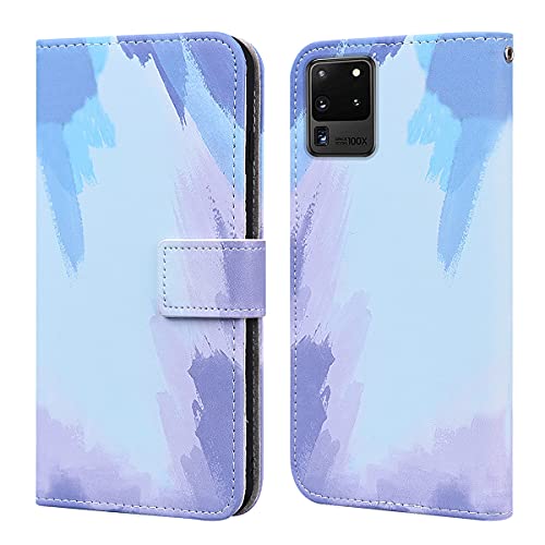 Norn hülle für SamsungGalaxyS20 Ultra 5G,Bunt schrittweise Aquarell Stoßfeste Handyhülle Brieftasche Klapphülle mit Kartenfäch Ständer PU Leder Wallet Flip Phone case Cover,Magnetverschluss,Blau Lila