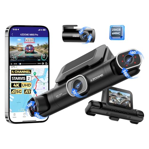 Image of AZDOME 4 Channel Dash Cam, Built-in 256GB eMMC, STARVIS 2, 360 Full Coverage Dashcam Front Rear Left Right, 2K+1080P*3, HDR IR Night Vision, 5.8GHz WiFi, GPS, Voice Control, Motion Detection M660 Pro
