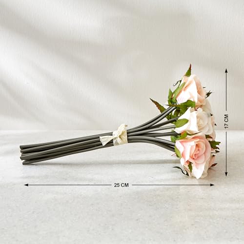 Image of Home Centre Botanical Bunch Set of 15 Artificial Rose Bouquet - 25cm