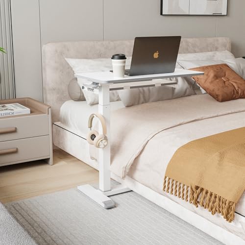 ETHU Overbed Table with Wheels, Medical Table with Drawer, Hospital Bed Table, Workstation Desk, Adjustable Overbed Bedside Rolling Laptop Desk, White - Thumbnail 2