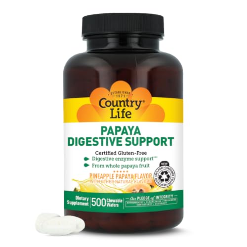 Country Life Papaya Digestive Support 500 Chewable Wafers