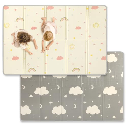 Mallify Krabbelmatte 120x180x1cm für Baby, Faltbar & Schadstofffrei, Beidseitig Verwendbare Spielmatte mit Kantenschutz, Kinderzimmer Spielteppich Play Mat, Tragbar & Wasserdicht für Innen & Outdoor