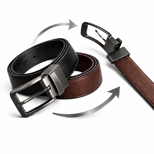 Cinto Masculino Dupla Face Com Fivela Giratória Premium Ajustável Preto E Marrom Elegante Para Uso Social E Casual