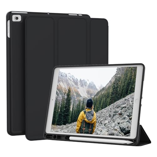 Lornpa Case for iPad mini 5 2019 / iPad mini 4 2015, Mini 3 2 1 - Protective Slim Folio Case with Pencil Holder & Auto Wake/Sleep, Trifold Smart Stand Cover for iPad mini 5/4/3/2/1, Black