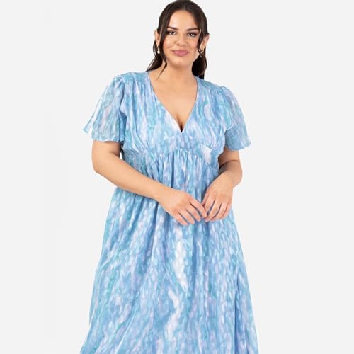 Damen Women's Ladies Maxi Short Angel Sleeve V-Neck Floral Animal Print Empire A-line Casual Wedding Guest Occasion Dress – Bild 3