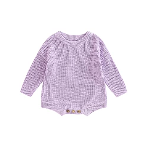 Merqwadd Baby Sweater Boy Girl Winter Clothes Knit Oversize Romper Warm Crewneck Long Sleeve Top Onesie For Toddlers (3-6 Months,Light Purple) #TOP25