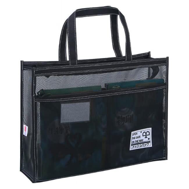 手提げバッグ 透明 エンジニアバッグ A3 ファイルバッグ メッシュ ファスナー付き メッシュ 大容量 無地 丈夫 軽量 帯電防止 仕事用 ビジネス クリアバッグ 通学 通勤 文房具 オフィス用 学生 塾 ダークグレー