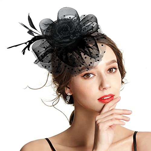 Takmor Fascinators pour Femmes, Chapeaux Fascinator de Mariage pour Femmes Dames Filles Ascot Chapeaux de Course Bandeau à pince Fascinateur en maille Plume pour Tea Party Mariage Cocktail Funérailles