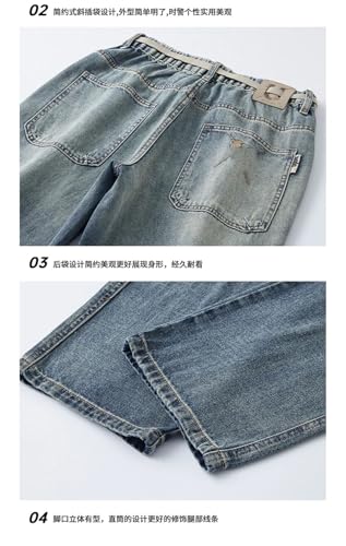 Men's Classic High Street Vintage Jeans Elastic Waist Straight Leg Casual Jeans3