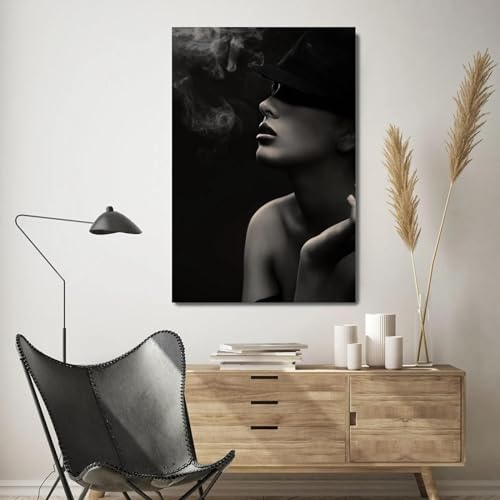 Peinture femme fumant rétro KEBIA déco murale salon et bar moderne 70x100