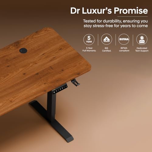 Image of Dr Luxur Stallion Electric Standing Desk | XL Large Height Adjustable Desk | 110KG Load | 3 Memory Presets | Zero Wobble | Child Lock | Low Noise Motor | 5 Year Warranty (Honey Pine, 1400 * 600 mm)