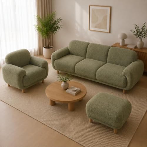 Image of Modern Classic Chesterfield Sofa for Living Room Bedroom Reception and Office 3+1+Ottoman Sofa for Living Room (Olive Green)