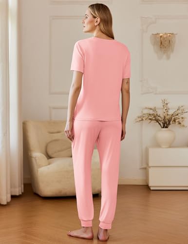Image of Ekouaer Pajamas for Women Set 2 Pack Lounge Set Short Sleeve Pjs Joggers Long Pants Loungepwear with Pockets