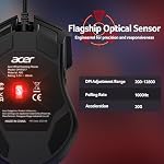 Acer Wired Gaming Mouse, 12800 dpi RGB Computer Mouse with High Performance Optical Sensor, Custom Ergonomic Mouse with 6 Programmable Buttons, 12 Lights and Quick Fire Button with Laptop, PC, Mac Driver