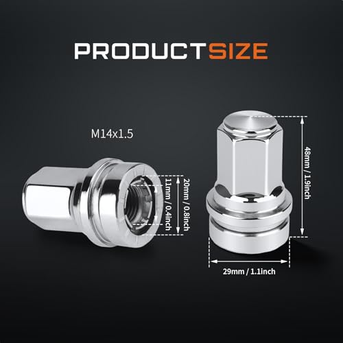 Image of F250 Lug Nuts, 32 Pcs M14x1.5 One-Piece Design Chrome Lug Nuts for 2017-2026 Ford F250 F350 Super Duty, HCPZ-1012-B HCPZ-1012-A