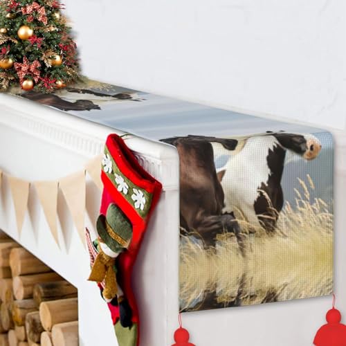 Chemin de table course à pied chevaux 152cm avec pompons - 7