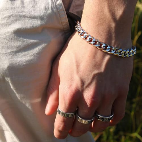 EPIRORA Stainless Steel Curb Link Bracelets for Men, Christmas Birthday Jewelry Gifts for Dad Son Grandson Brother Uncle Nephew, 8mm in Width, 7.8 Inches in Length2