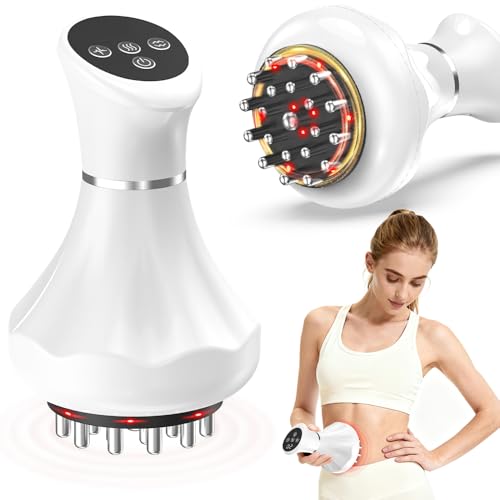 Glamesty Lymphatic Drainage Massager & Anti Cellulite Massage Tool, Body Sculpting Machine with Light, Soothing Pulse, Heat & Vibration, Heated Lymph Brush for Legs, Hip, Arms, Belly (PureWhite)