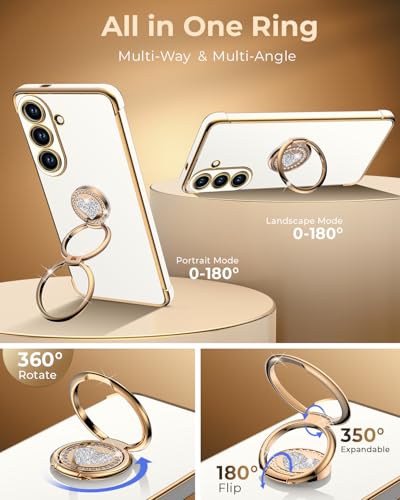 Image of XYZ for Galaxy S26 Plus Case with Stand, for Samsung Galaxy S26 Plus Case with Double Ring Kickstand, Women Girls Cute Love-Heart Bling Luxury Protective Phone Case for Samsung S26 Plus, White