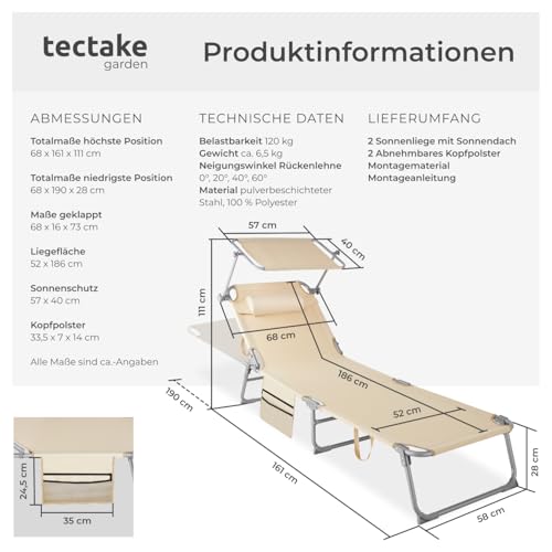 Klappbare Bäderliege Tectake 2er Set mit verstellbarer Rückenlehne