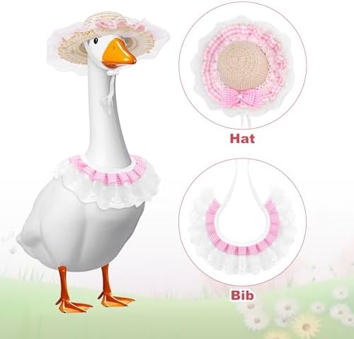 Porch Goose Pastoral Style Outfit, Summer & Autumn Goose Statue Suit with Hat & Bib Countryside Pet Cat Dog Costume Clothes for Lawn Concrete Statue Garden Patio Yard Accessories Pet (Pink) - 2
