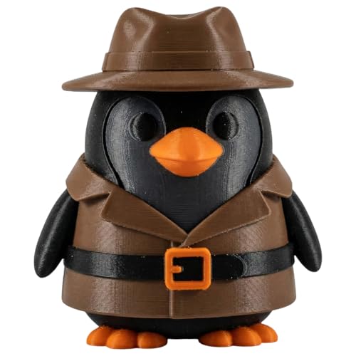 Shadow Detective Penguin Figurine | Noir-Inspired Black & Brown Sculpture | Stylish Desk Decor & Shelf Display | Unique Collectible for Adults | 3D Printed in Canada