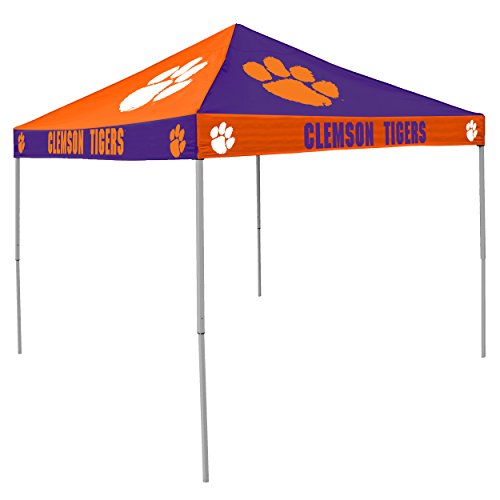 Logo Brands NCAA Clemson Tigers Checkerboard Canopy Tailgate Tent - 9' x 9', Vented Roof, Adjustable Height, Wheeled Carrying Bag, Powder Coated Steel