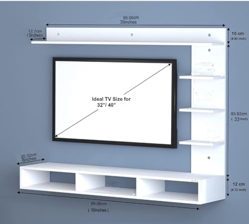 Image of SNQ Wall-Mounted TV Entertainment Unit with Shelves, White