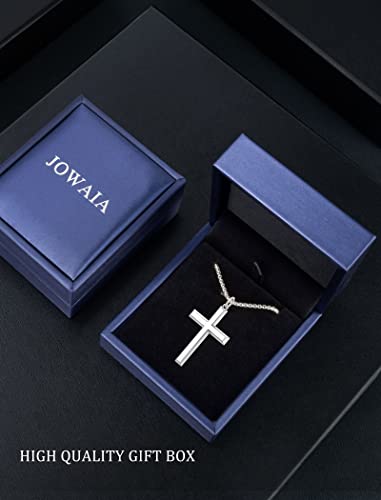 925 Sterling Silver Cross Necklace For Men High Polished Durable Men's Crucifix Cross Pendant Necklace For Boys Men Son Birthday Valentines Day Gifts, 2Pcs Strong Stainless Steel Rolo | Figaro Chain Length 24" #TOP6