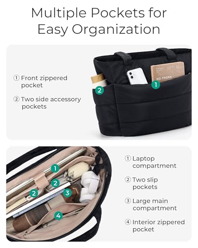 bagsmart tote bag for women lightweight puffy tote bag with compartments shoulder bag handbag for travel work gym