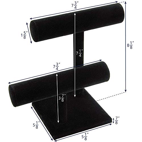 2 Tier Black Velvet T-Bar Bracelet Watch Jewelry Stand Display, Detachable Rack Bangle Necklace Watches Holder Organizer For Women Girls Men Home Organization (Black) #TOP5