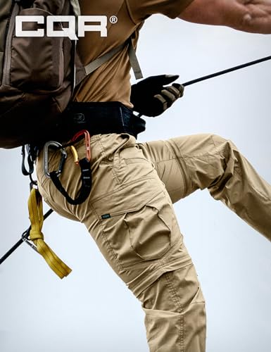 Image of CQR Men's Convertible Cargo Tactical Pants, Water Resistant Outdoor Hiking Pants, Zip Off Lightweight Stretch Work Pants