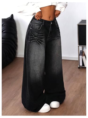 Floerns Women's Y2k Baggy Jeans Women 2025 Low Waist Cross Print Boyfriend Streetwear Wide Leg Punk Denim Pants4