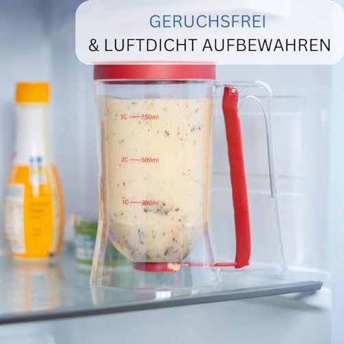 Foto von Westmark Teigportionierer - Crêpes Maker mit Deckel & Skala - 900ml Volumen - ideal auch für Muffins & Waffeln - glasklarer Kunststoff - kein Teigschaber mehr nötig (rot)
