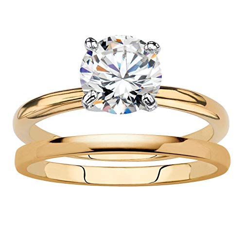 Palm Beach Jewelry 18K Yellow Gold-Plated Round Cubic Zirconia Solitaire 2-Piece Wedding Ring Set Size 8