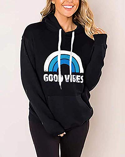 Lacozy Women's Loose Long Sleeve Rainbow Shirt Pullover Hoodie Oversize Sweaters For Women Black Blue Large #TOP2