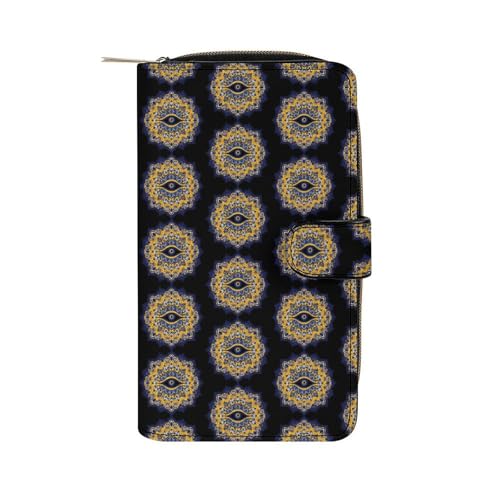 Mandala Evil Eye Womens Wallet RFID Blocking Genuine Leather Multi Credit Card Large Capacity Clutch Travel Purse