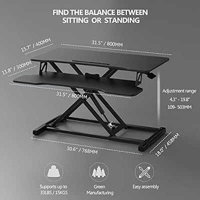 FITUEYES Height Adjustable Standing Desk 32 Wide Sit to Stand Converter Stand Up Desk Tabletop Workstation for Dual Monitor Riser FSD308001WB