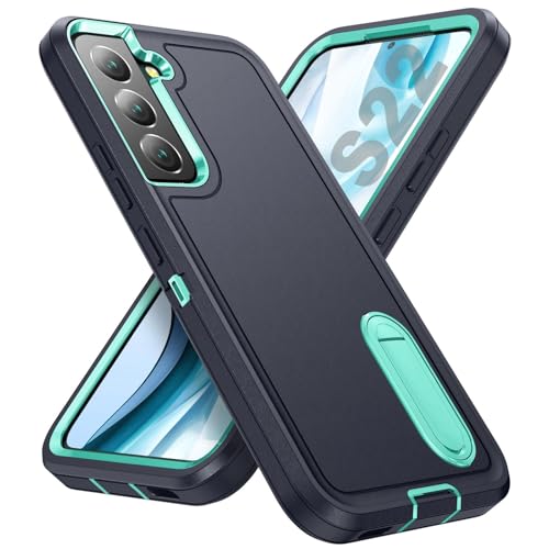 Tuvror for Samsung Galaxy S22 Case, with Built in Stand, Shockproof, Dustproof, Drop Proof, Military Grade Protective Cover for Galaxy S22, Dark Blue/Cyan