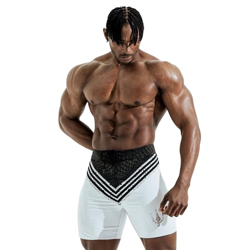 IFBB 15inch Mensphysique Board-Shorts Posing Trunks Competition (White Edge)