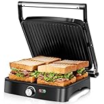 Aigostar Tostapane Piastra 3 in 1, Tostiera Elettrica con Piastre Panini Antiaderenti, 1800 W, Bistecchiera Elettrica con Regolatore di Temperatura, Apertura a 180°, Vassoio Raccogligocce, Calore