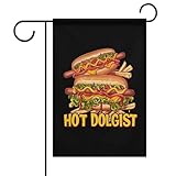hotdogologist - bandiera da giardino con hot dog e salsiccia con hot dog, bandiera da giardino su entrambi i lati, per decorare il prato e il patio