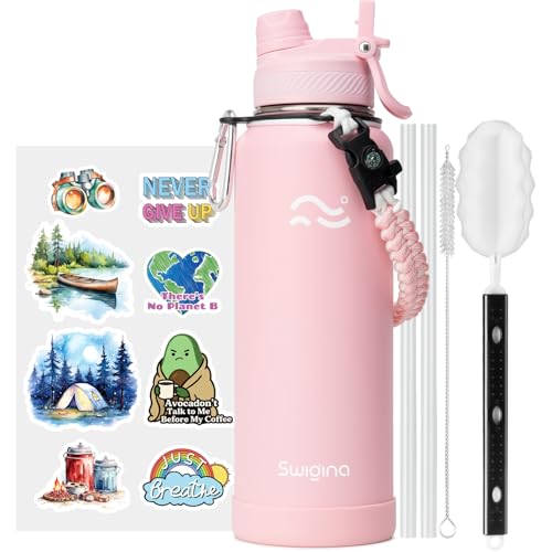 Image of Swigina [2-IN-1 LID] Insulated Water Bottle with Silicone Boot (36hrs Cold /18hrs Hot) - DIY Stickers, Leakproof, BPA Free, 40 oz