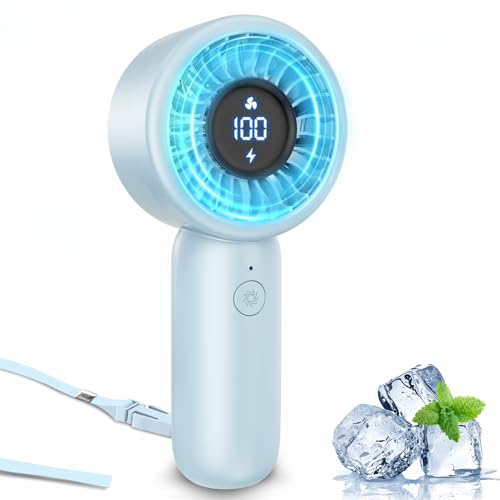 AUIIAH Portable Handheld Fan Personal Small Turbo Hand Fan Powerful, Cooling, Lanyard, USB Rechargeable, 5 Speeds, Makeup, Gifts for Women Men, Kid, Mom, Hot Summer, Travel, Sports, Wedding Use