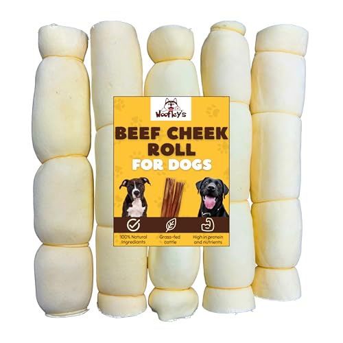 Image of Woofley's 9-10 inch Buffalo Beef Cheek Roll - (5 Count)- Beef Cheek Rolls for Dogs - Long Lasting Natural Dog Chews