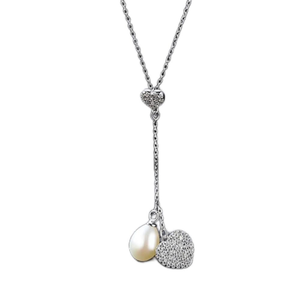 Collares con Colgante de corazón de Plata de Ley 925 para Mujer, Collar de Gargantilla de Plata con Perlas Naturales de 7-8mm, joyería