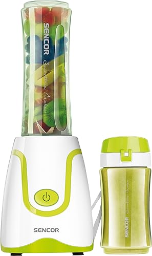 Sencor Ultrakrachtige smoothie-blender, 500 W, 2 Tritan-flessen, 0,6 l en 0,3 l, BPA-vrij, titanium messen, duurzaam, anti-oxidatie, de krachtigste mini-blender, ideale smoothie, soep en meer, groen