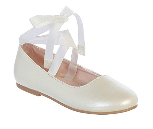 iGirlDress Girls Ribbon Ankle Tie Matte Mary Jane Ballerina Flats Shoes 9 Toddler-4 Kids