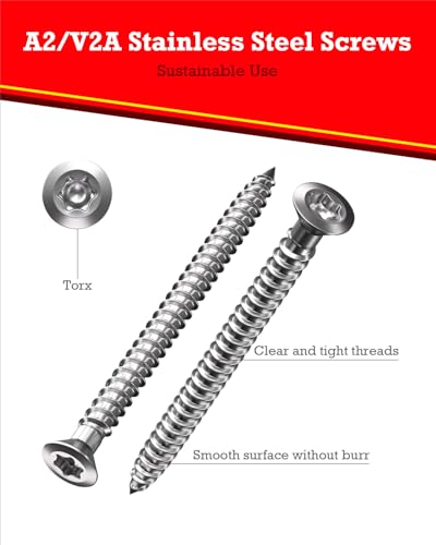 YOOPIN 304 Stainless Steel Screws, M4x35 Torx Screws, 100PCS Countersunk Head Stainless Steel Wood Screws - Image 2