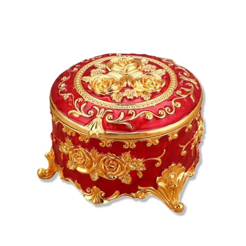 Portagioie Vintage con Coperchio, Scatola Portagioielli Retrò in Metallo, Portanelli Rotondo, Piccolo Organizzatore di Gioielli per Anelli, Orecchini, Collane, Idea Regalo per Donne e Ragazze (F)
